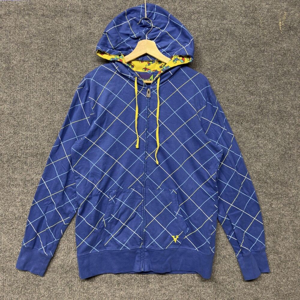 Vintage Vurt Hoodie Mens L Full Zip Argyle Y2K Fleece Grunge Skate Geometric